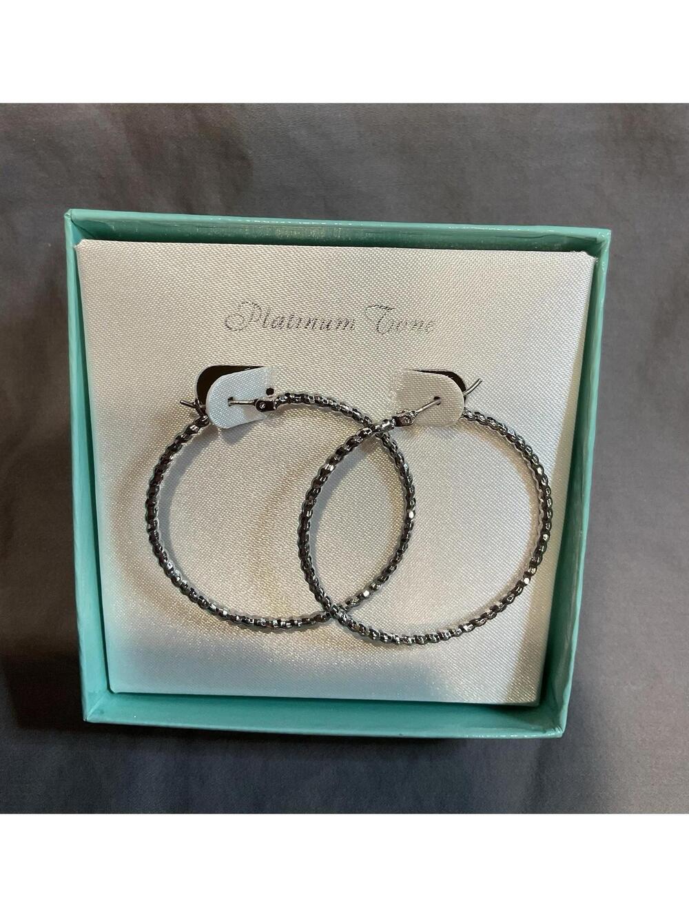 Sear’s Platinum Tone Hoop Earrings In Gift Box #1475
